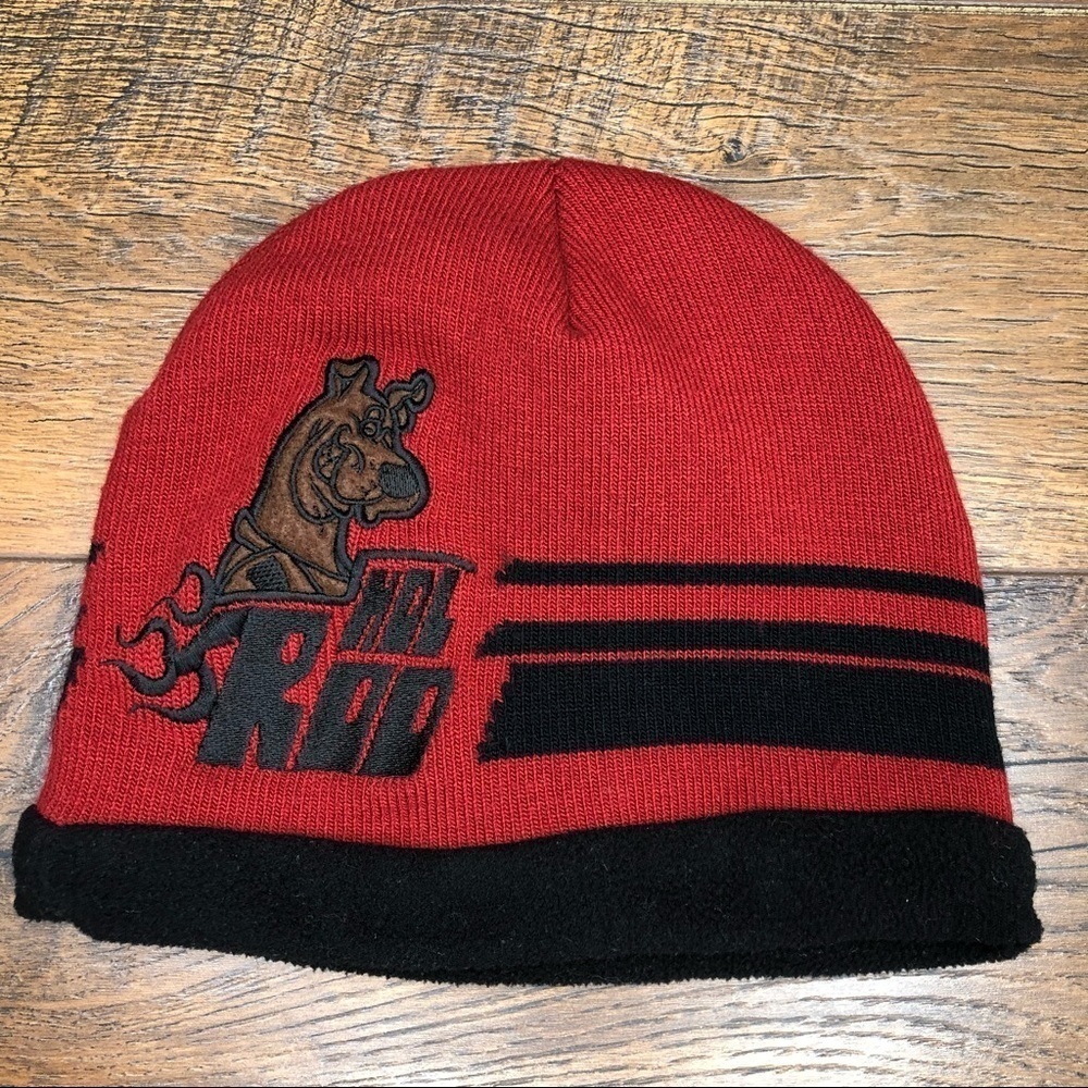 Scooby Doo Hot Rod Red Black Fleece‎ Lined Beanie - Youth Size 4-16